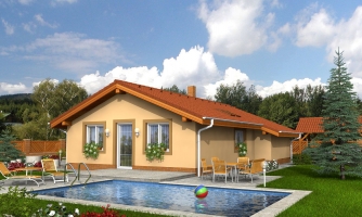 Small house project for a narrow plot with a gable roof.